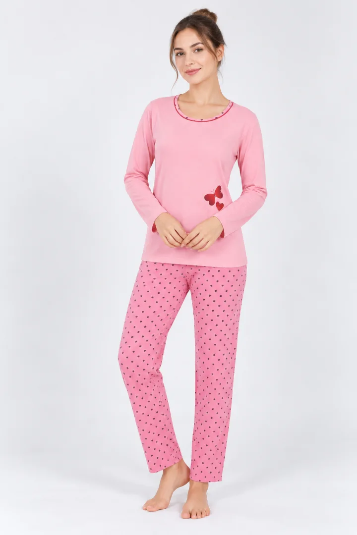 Pijama damă cu  imprimeu fluture, culoare roz