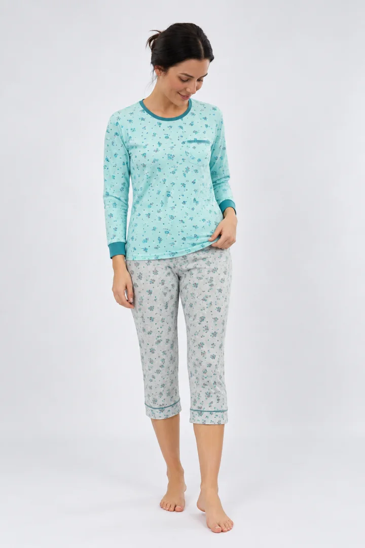 Pijama damă  mânecă lungă și pantaloni lungi verde