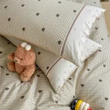 Lenjerie de Pat din 100% Bumbac cu Dantelă, 4 Piese, Cearșaf cu Elastic 180x200 cm
