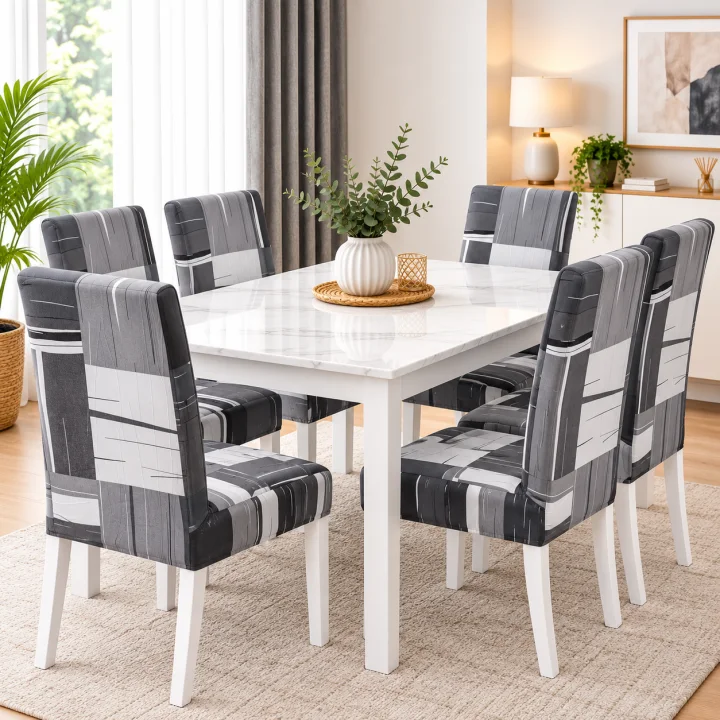 Set 6 Huse Elastice pentru Scaune, Microfibră Premium, cu Elastic, Protecție și Design Elegant