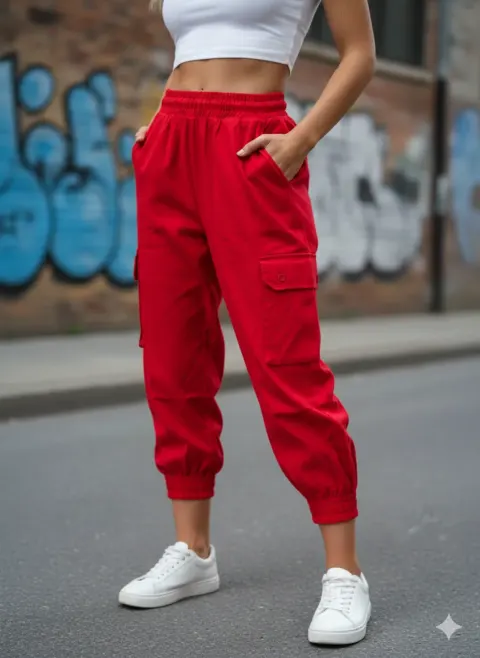 Pantaloni din denim damă rosu