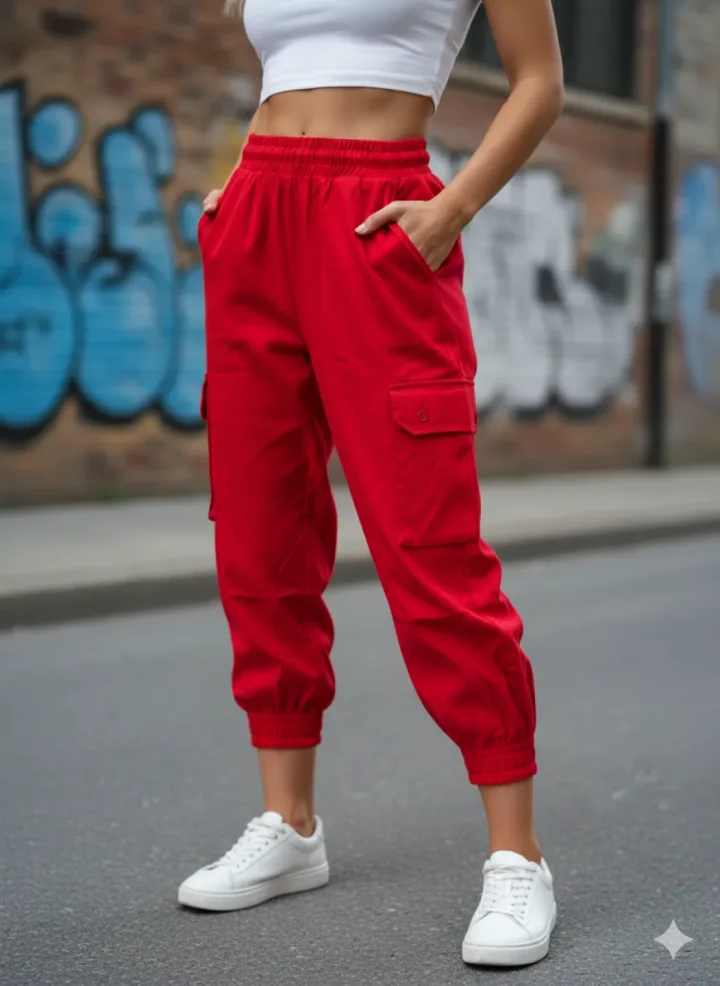 Pantaloni din denim damă rosu