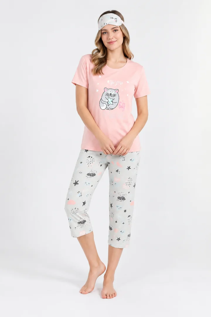 Pijamale ,culoare roz, imprimeu Bestie