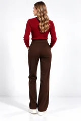 Pantaloni Damă Vătuiți cu Buzunare și Cataramă Decorativă, Maro
