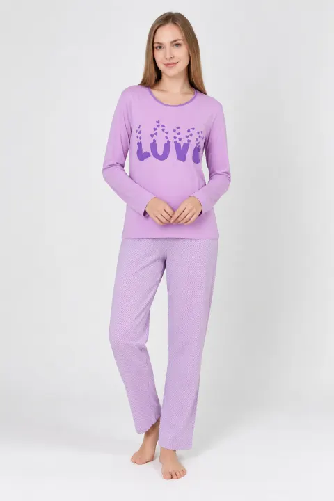 Pijama damă cu imprimeu ,,Love'', culoare mov