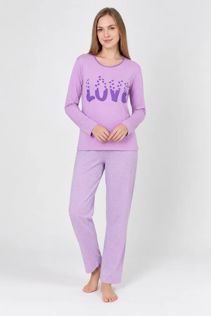 Pijama damă cu imprimeu ,,Love'', culoare mov