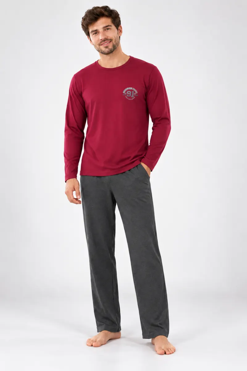 Pijama barbat bordo cu gri
