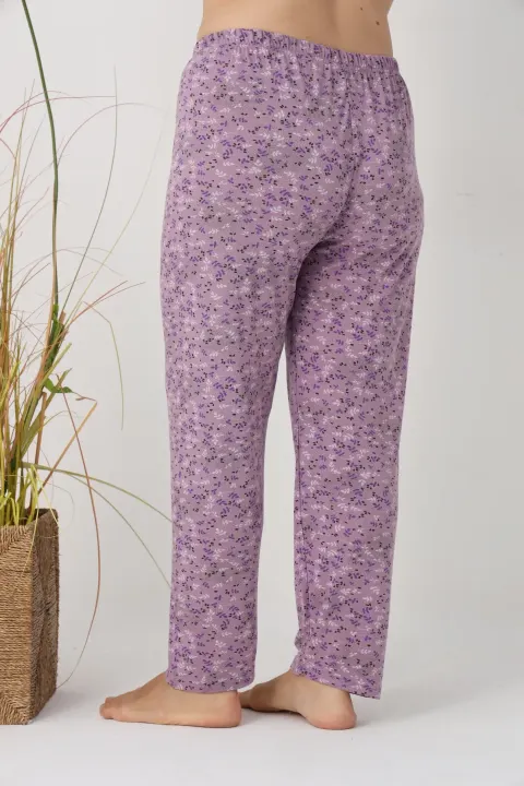 Pantaloni de pijama damă Big Size, mov cu flori multicolore