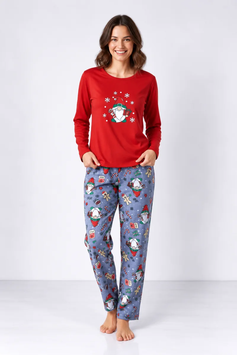 Pijama damă de Crăciun cu mânecă lungă și pantaloni lungi