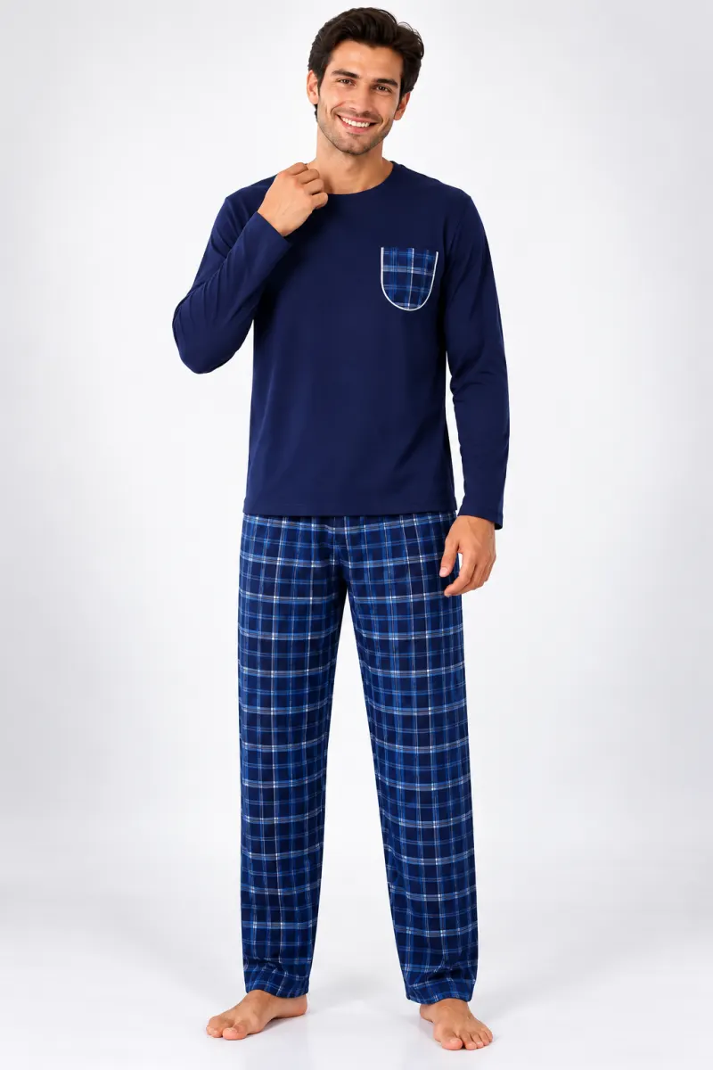 Pijama barbat blumarin si albastru cu carouri