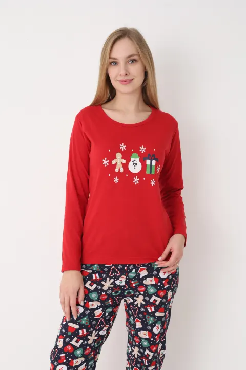 Pijama damă de Crăciun cu mânecă lungă și pantaloni lungi