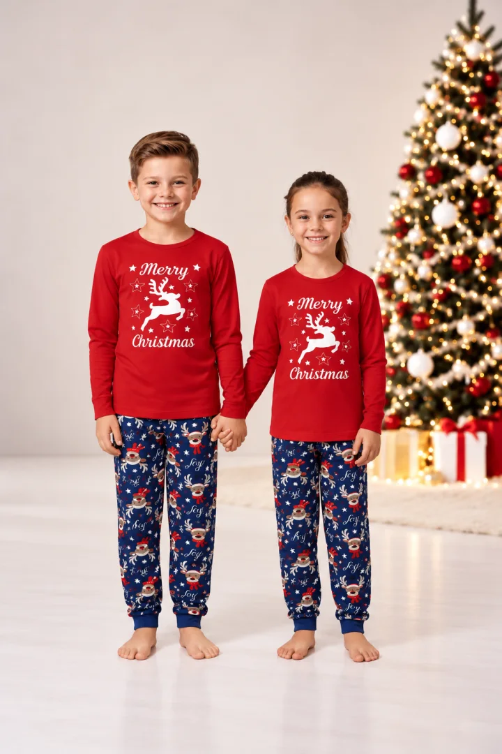 Pijama de Crăciun pentru Copii, Fete și Băieți, Bluză cu Mânecă Lungă și Pantaloni Lungi