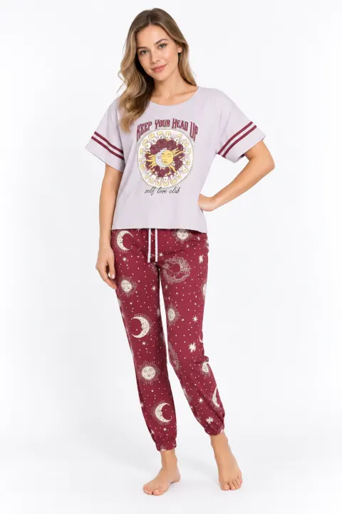 Pijama damă,  imprimeu Blessed And Grateful, MOV