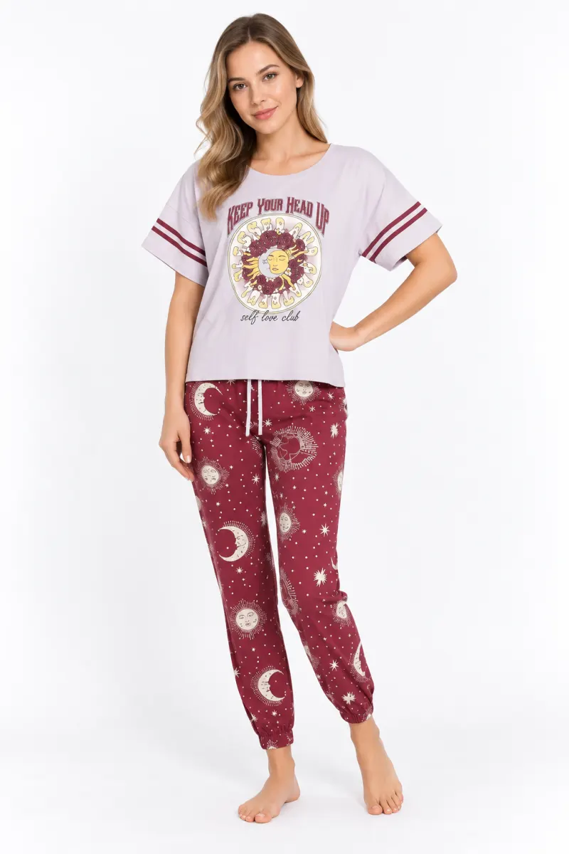 Pijama damă,  imprimeu Blessed And Grateful, MOV