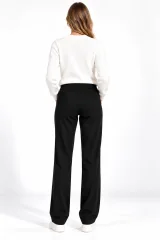 Pantaloni Damă Vătuiți cu Buzunare și Nasturi Decorativi, Negru