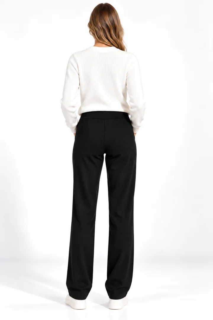 Pantaloni Damă Vătuiți cu Buzunare și Nasturi Decorativi, Negru