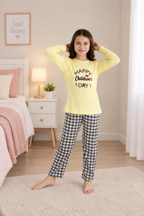 Pijama fetițe „Happy Day”, galben
