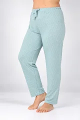 Pantaloni de pijama damă Big Size, verde cu puncte albe
