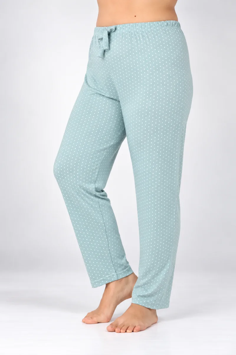 Pantaloni de pijama damă Big Size, verde cu puncte albe