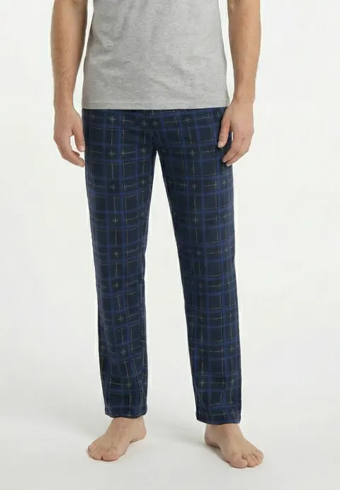 Pantaloni lungi de pijama bărbătești, culoare negru cu dungi albastre