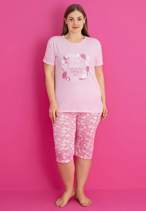 Pijama damă tricou + pantaloni 3/4 imprimeu find beauty