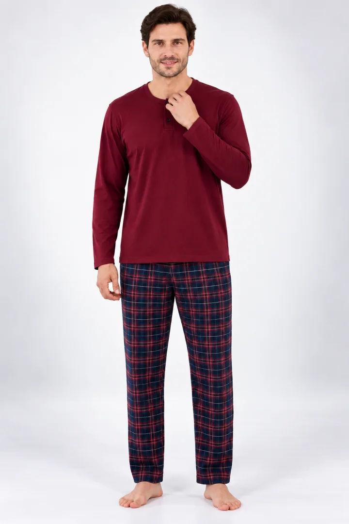 Pijama barbat bordo cu carouri mici