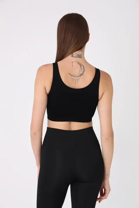 Bustieră damă lejeră, cu bretele late, fără push-up și fără balene, negru