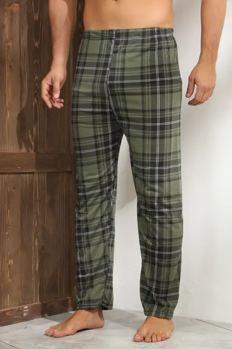 Pantaloni pijama bărbați verde închis cu carouri negre
