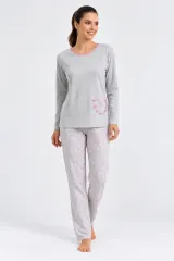 Pijama damă  mânecă lungă și pantaloni lungi GRI