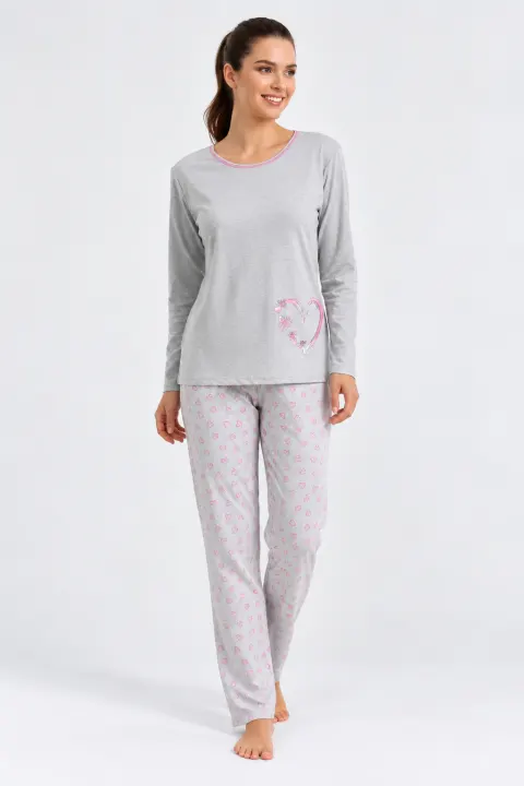 Pijama damă  mânecă lungă și pantaloni lungi GRI