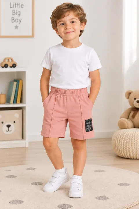 Pantaloni scurți sport copii cu dungă decorativă, Roz