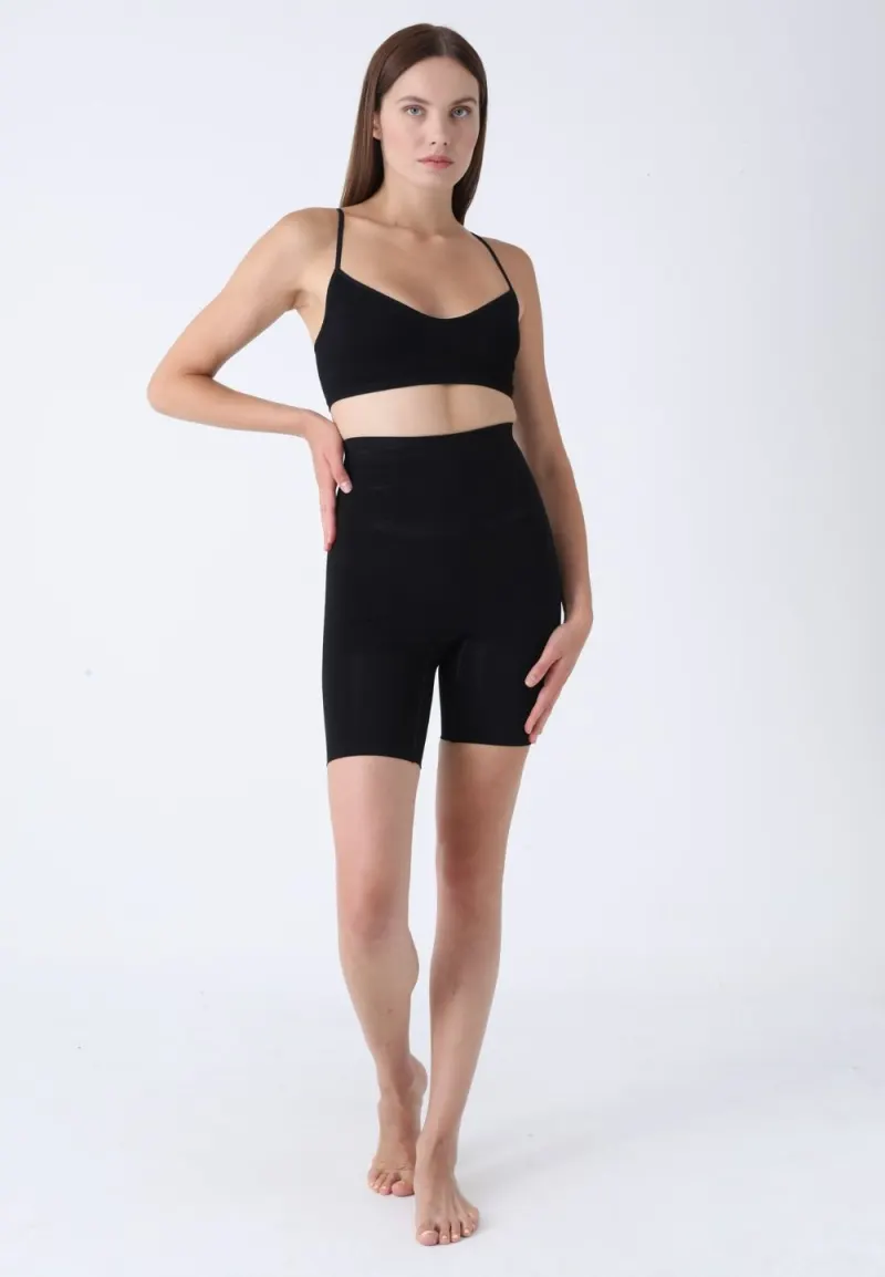 Pantaloni modelatori scurți cu talie înaltă – negru