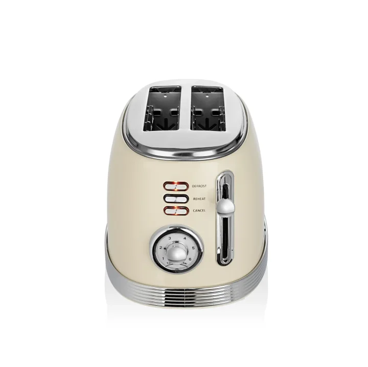Prăjitor de Pâine Electric Retro, 850W, 2 Felii, 6 Trepte de Rumenire, Decongelare și Reîncălzire, Crem