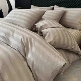 Lenjerie de Pat 100% Bumbac Damasc Deluxe, 6 Piese, Cearșaf cu Elastic 180x200 cm, Husă Pilotă 200x230 cm