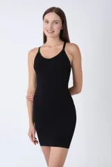 Rochie corset modelatoare fără cusături, cu bretele reglabile și bandă din silicon, negru