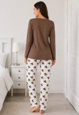 Pijama de dama maro cu maneca lunga si pantaloni lungi albi cu ursi
