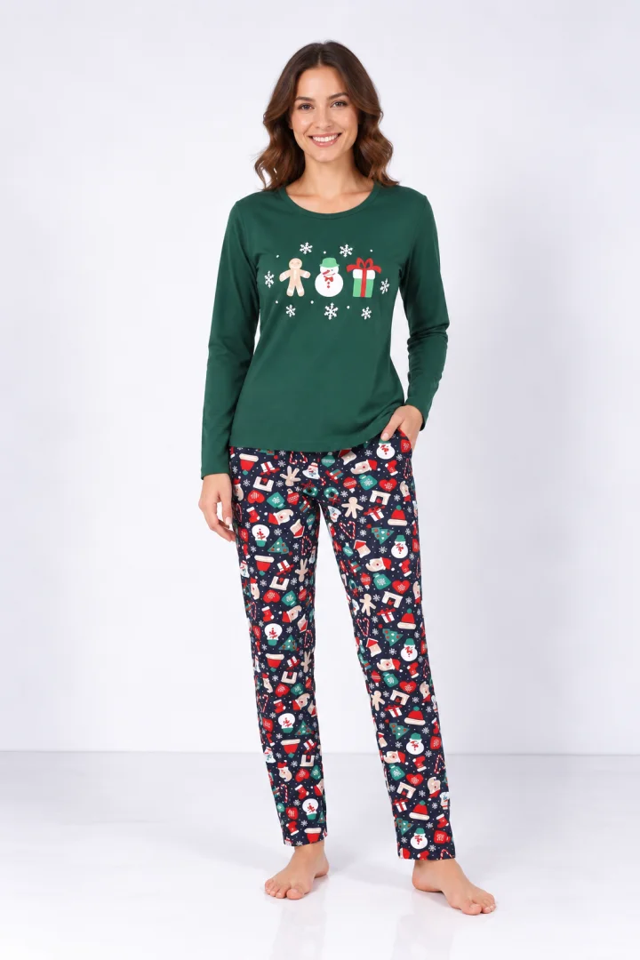 Pijama damă de Crăciun cu mânecă lungă și pantaloni lungi
