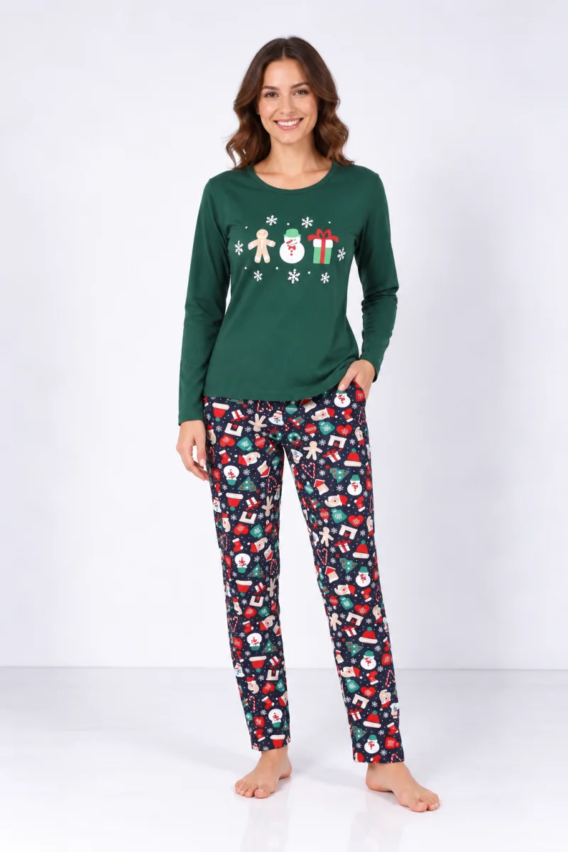 Pijama damă de Crăciun cu mânecă lungă și pantaloni lungi