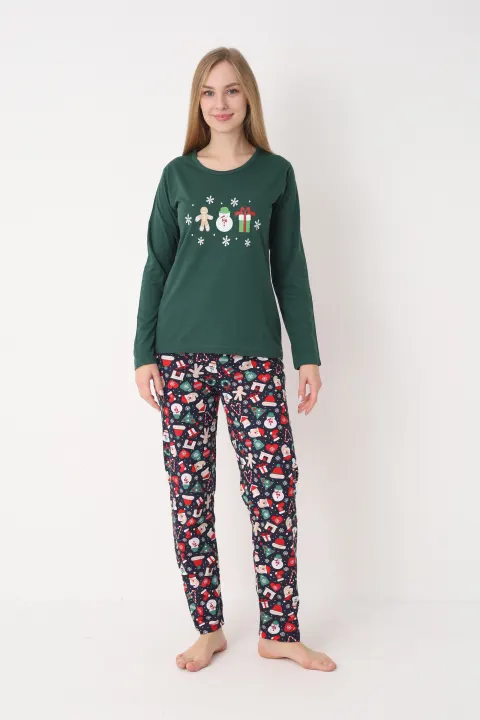 Pijama damă de Crăciun cu mânecă lungă și pantaloni lungi