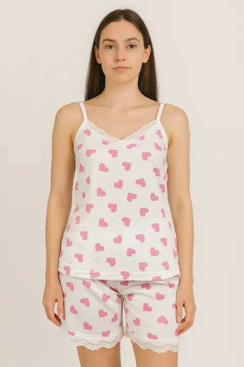 Pijama damă maiou și short – imprimeu inimioare