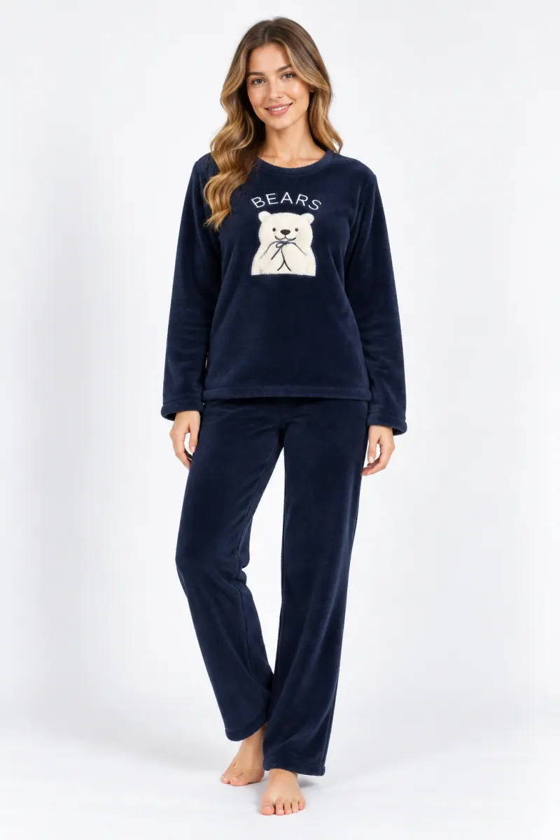 Pijamale damă cocolino bleumarin cu imprimeu „Bears”