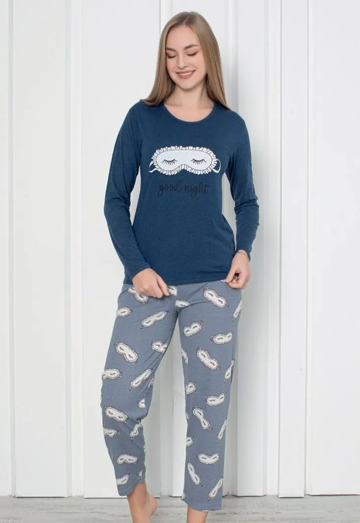 Pijama damă , imprimeu ,,Good Night'', culoare bleumarin