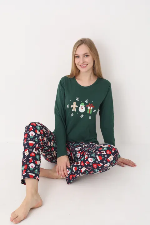 Pijama damă de Crăciun cu mânecă lungă și pantaloni lungi