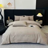Lenjerie de Pat 100% Bumbac Damasc Deluxe, 6 Piese, Cearșaf cu Elastic 180x200 cm, Husă Pilotă 200x230 cm