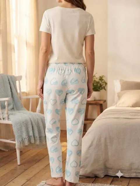Pantaloni de pijama de dama alb cu blue