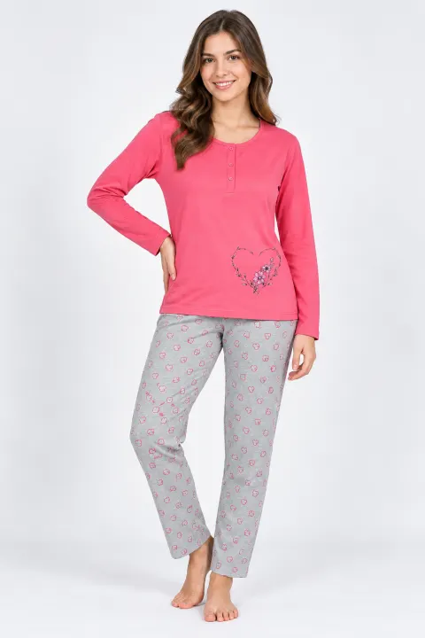 Pijama damă big size din bumbac mânecă și pantaloni lungi