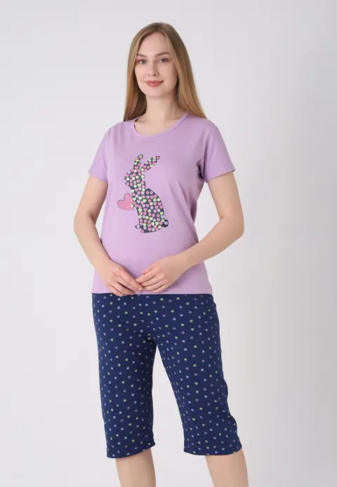 Pijama damă cu model de Paște, mov