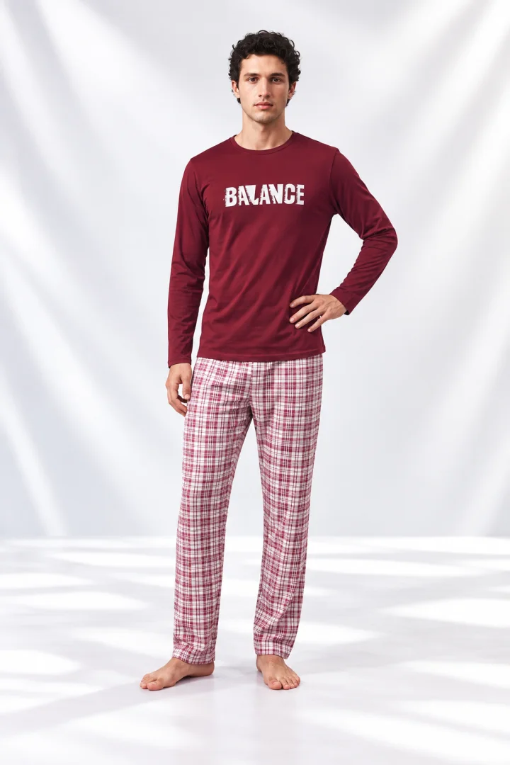 Pijama bărbați cu mânecă lungă și pantaloni lungi cu imprimeu