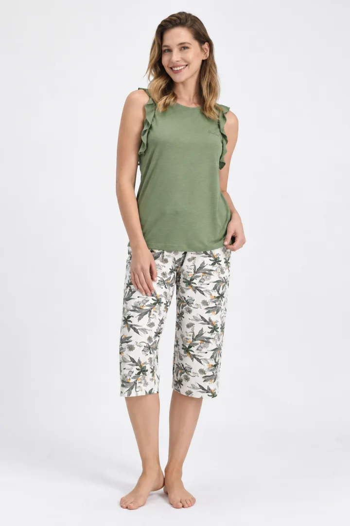 Pijama Dama cu Elastic și Fundiță, Imprimeu Floral