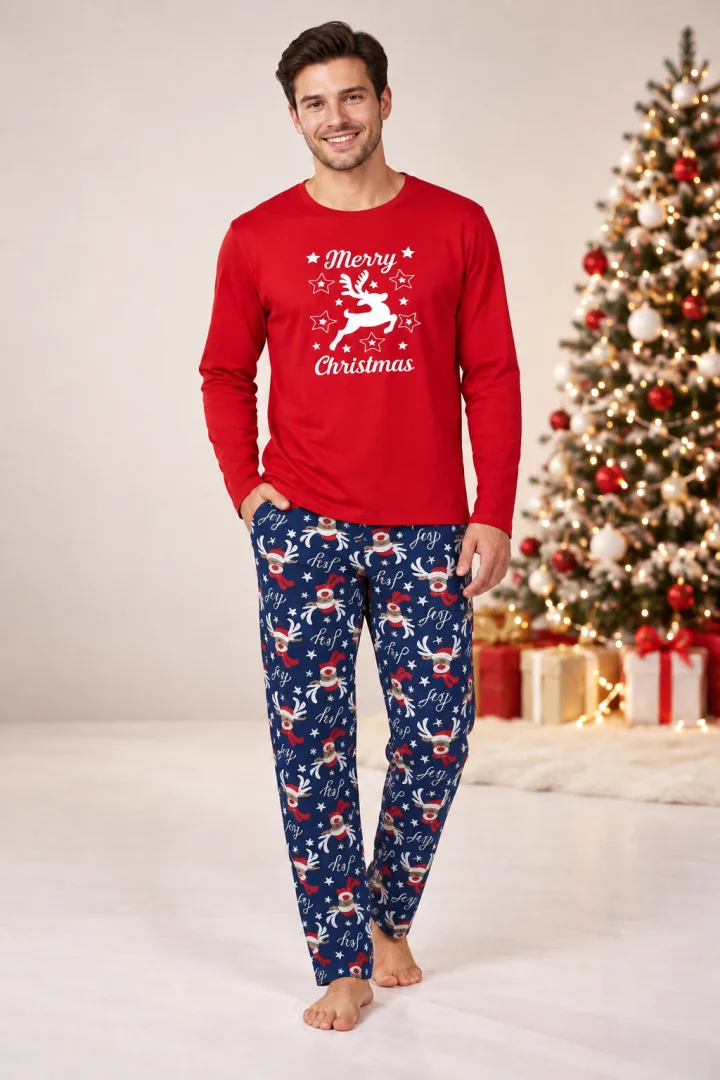 Pijama Bărbați de Crăciun, Bluză cu Mânecă Lungă și Pantaloni Lungi